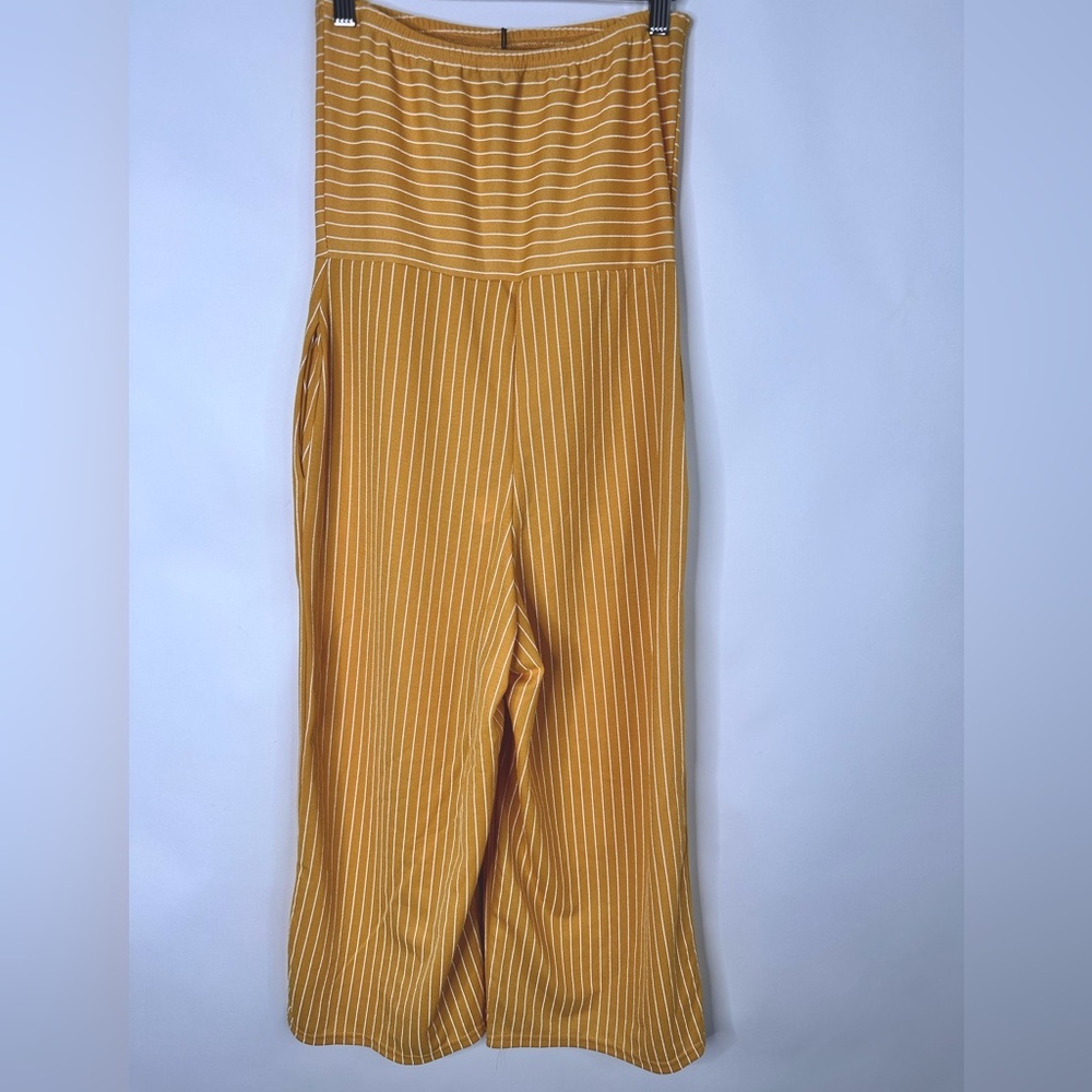 PrettyLittleThing Mustard PinStriped Bandeau‎ Cropped Jumpsuit size 6 NWT